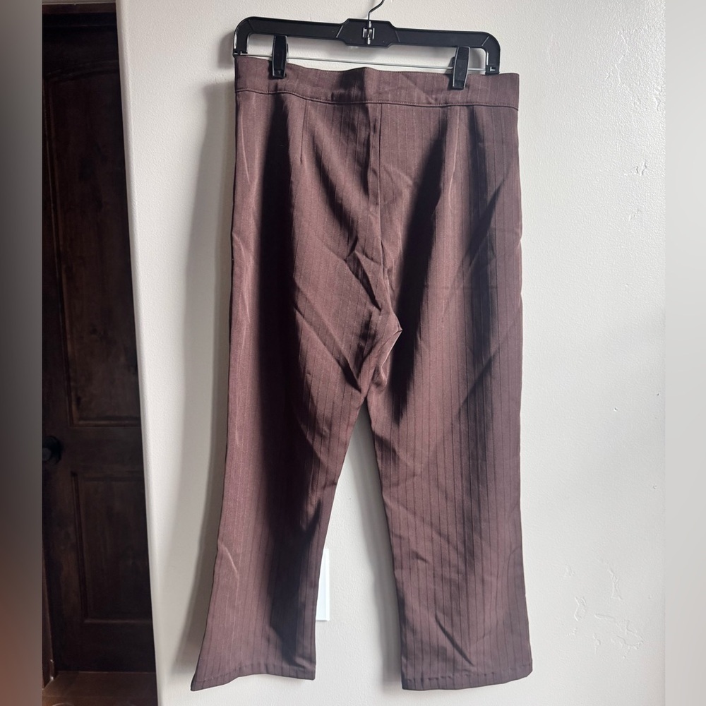 Vintage Pinstripe Brown Flare Trousers M | Scandi Chic Quiet Luxury Y2K - Picture 4 of 4